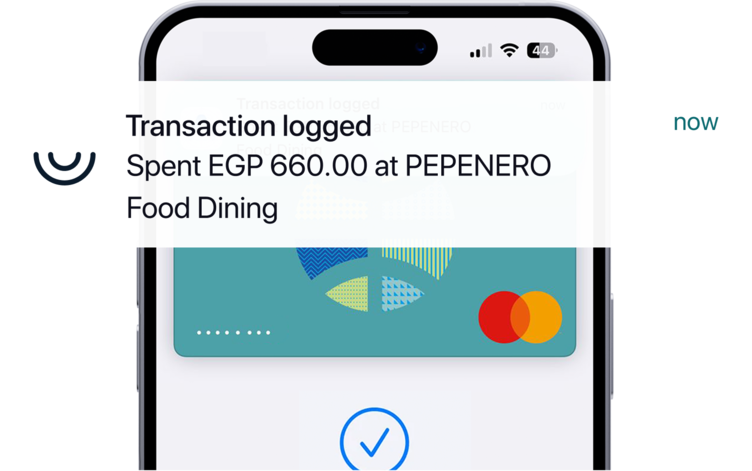 Phone notification: transaction logged at a restaurant for food dining